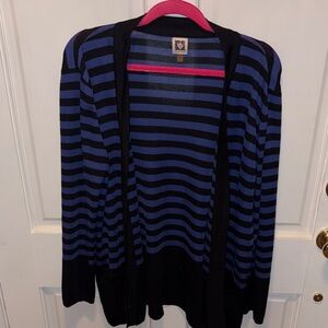 Anne Klein Black and Blue Striped Cardigan. Size XL